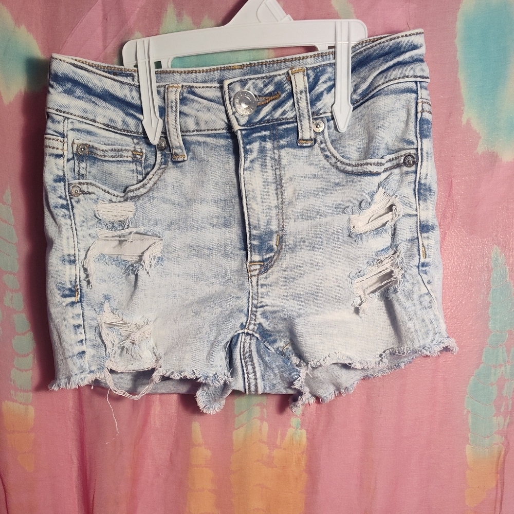 American Eagle Outfitters Light Blue Distressed Jean Shorts